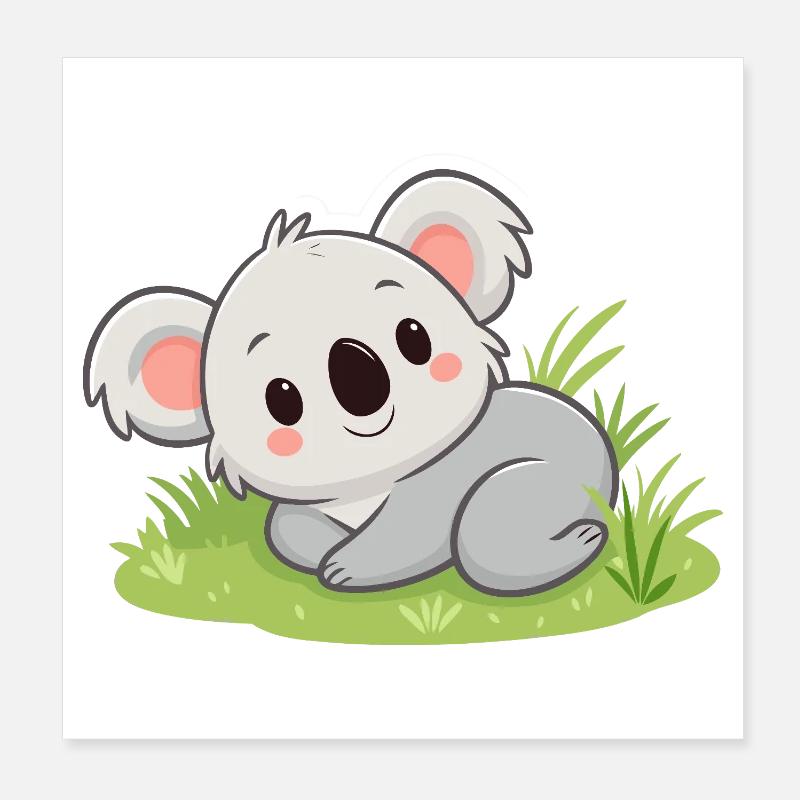 Koala câlin dans l'herbe Poster 20 x 20 cm