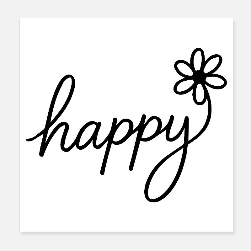 Lettrage à la main joyeux avec des fleurs Poster 20 x 20 cm