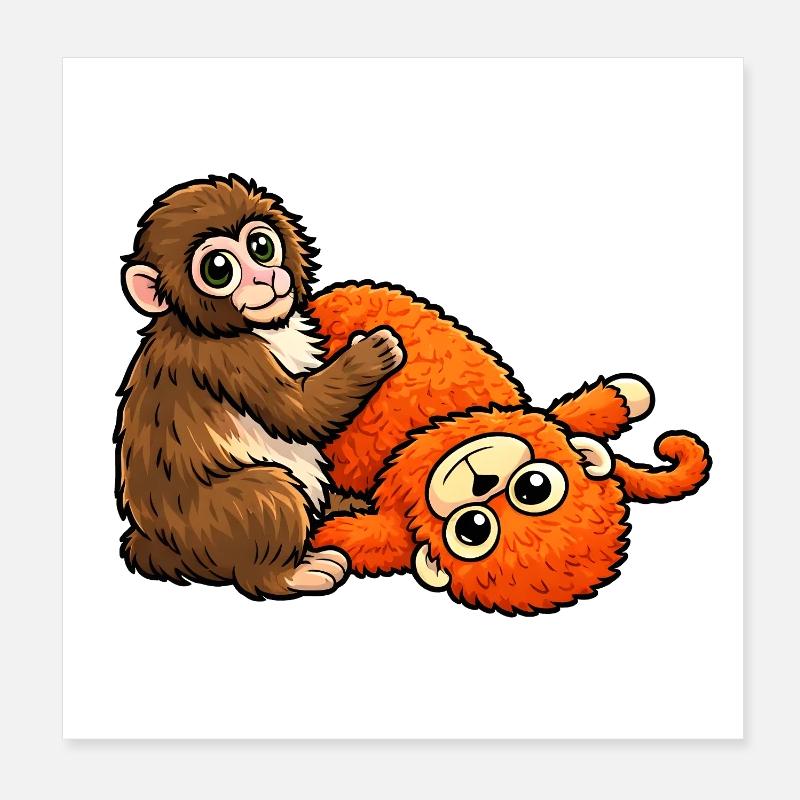 Cuddly Monkey & Plush Orange Monkey Punch Baby Poster 8" x 8" (20x20 cm)
