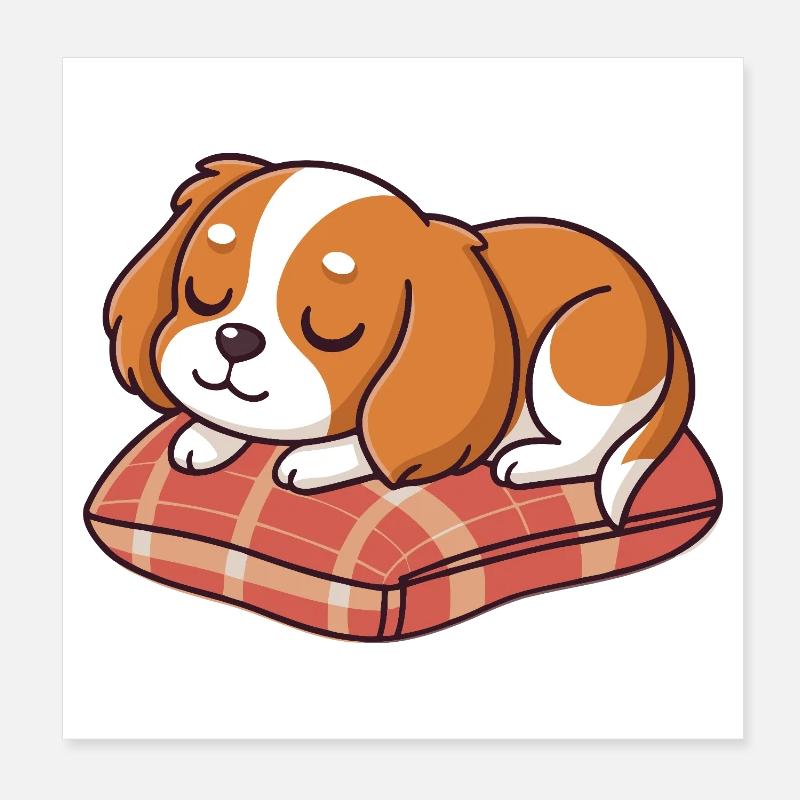 Sleeper Puppy on Plaid Cushion Poster 8" x 8" (20x20 cm)