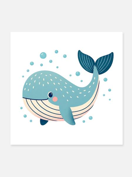 Baleine bleue avec bulles - Poster 20 x 20 cm - blanc - Devant