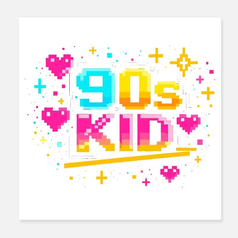 90s Pixelkid Neon Retro Poster 8" x 8" (20x20 cm)