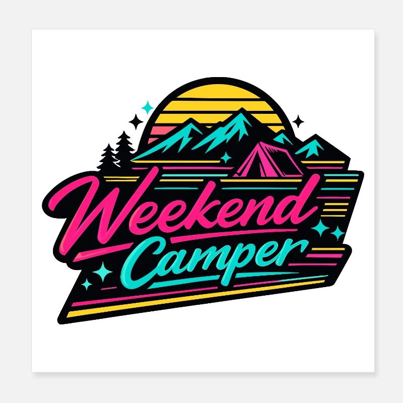 Weekend Camper Neon Rétro Poster 20 x 20 cm