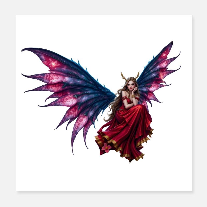Fée Ailée Néon Rouge Poster 20 x 20 cm