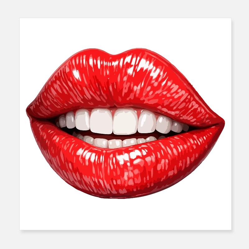 Bright Red Lips Smile Poster 8" x 8" (20x20 cm)