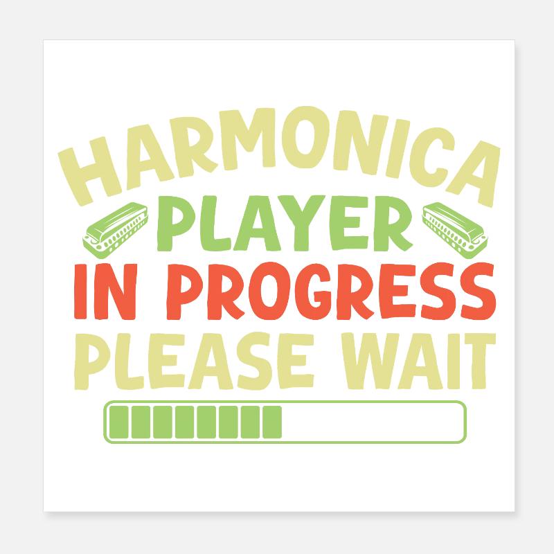 Funny Harmonica Player In Progress Harmonica Poster 8" x 8" (20x20 cm)