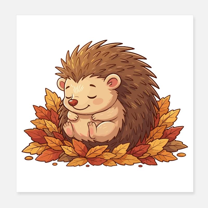Hérisson câlin dans les feuilles d’automne Poster 20 x 20 cm