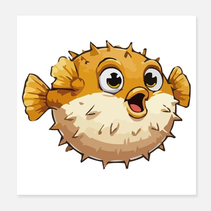 Puffer Fish Comic Poster 8" x 8" (20x20 cm)