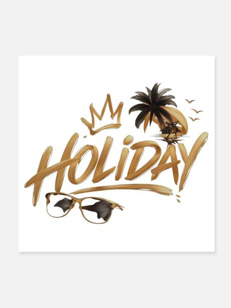 Golden Holiday Script mit Palm Sunset - Poster 20x20 cm - Weiß - Vorne