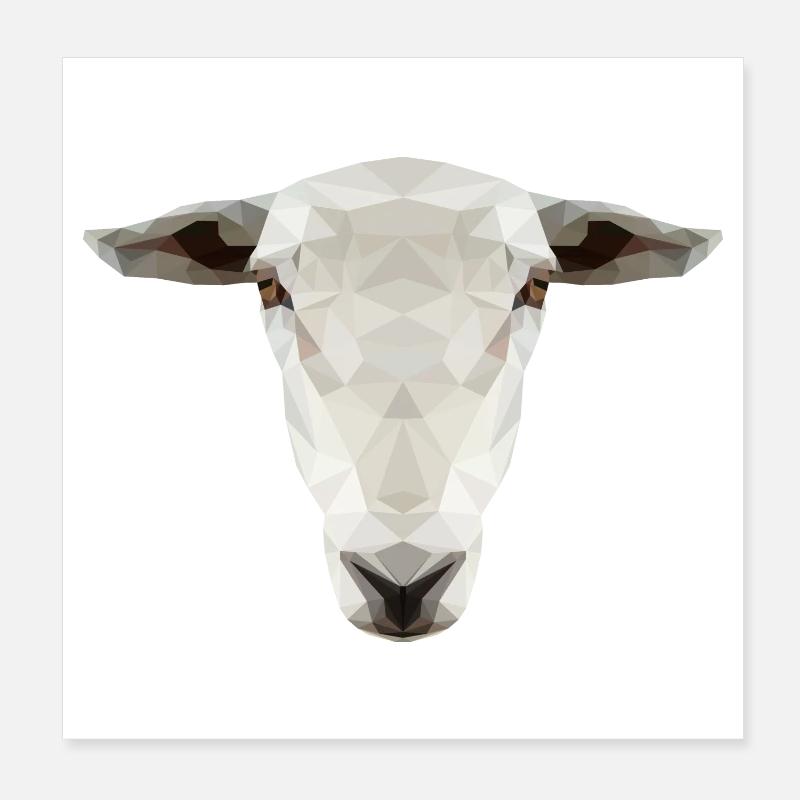 Schaf Kopf – Geometrisches Low Poly Tierdesign - Poster 20x20 cm - Weiß