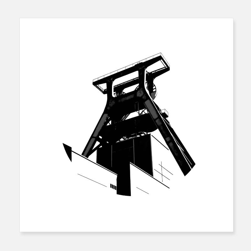 Förderturm Zeche in Schwarz Weiß - Poster 20x20 cm - Weiß