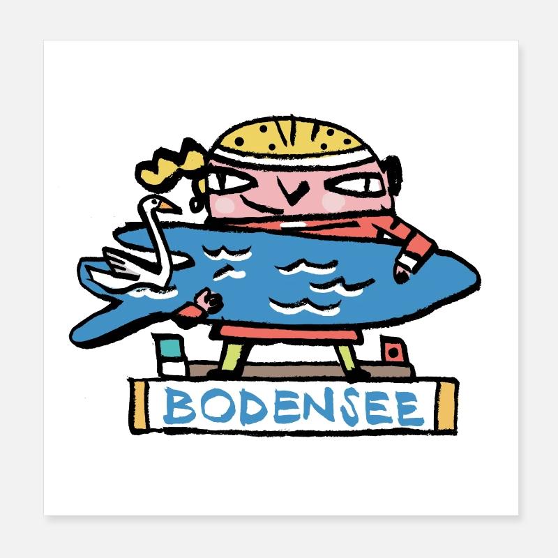 Bodensee Surfer Cartoon Poster 20x20 cm
