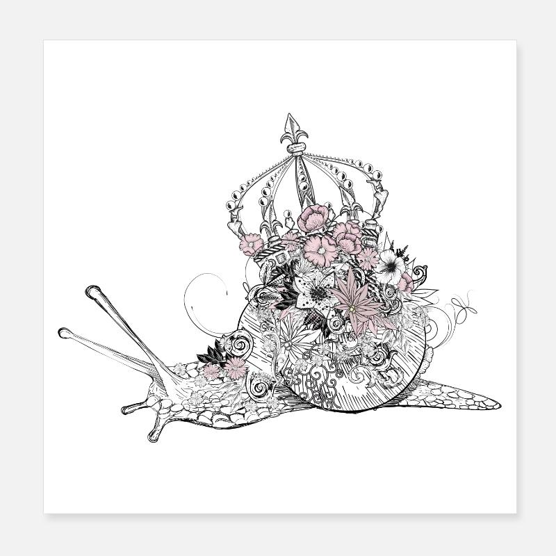 Escargot majestueux décoré avec des fleurs &couronne Poster 20 x 20 cm