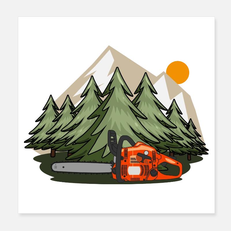 Chainsaw with forest and mountains Poster 8" x 8" (20x20 cm)