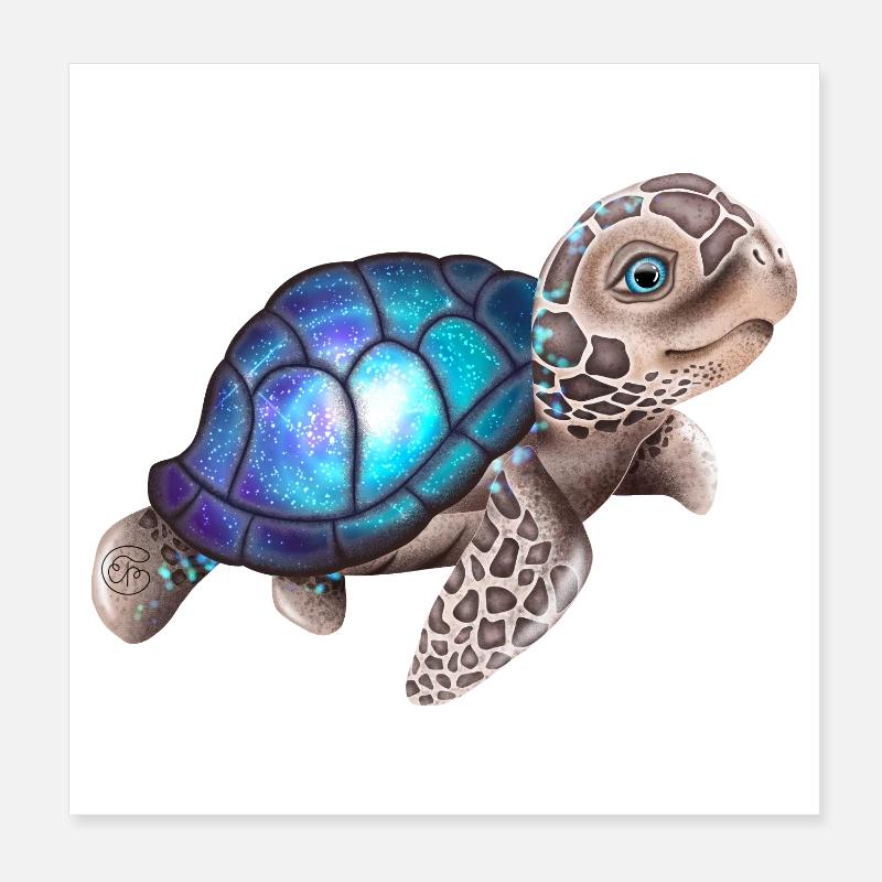 Tortue avec une galaxie Poster 20 x 20 cm
