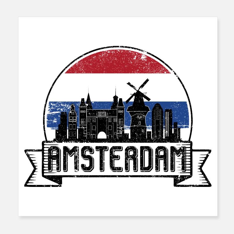 Amsterdam Retro Skyline Abzeichen Poster 20x20 cm