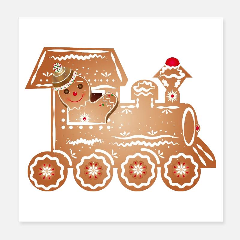 Gingerbread man as train driver in the gingerbread train Poster 8" x 8" (20x20 cm)