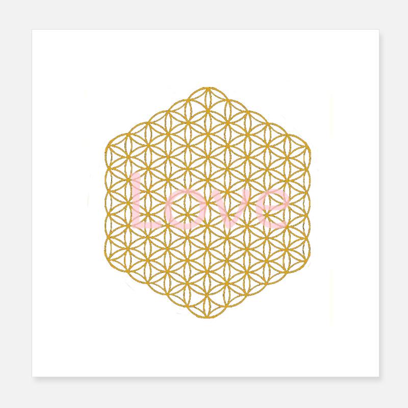 Fleur de Vie - 5ème Dimension - Or - Amour Poster 20 x 20 cm