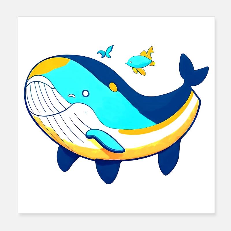 Baleine amicale avec bébé baleine Poster 20 x 20 cm