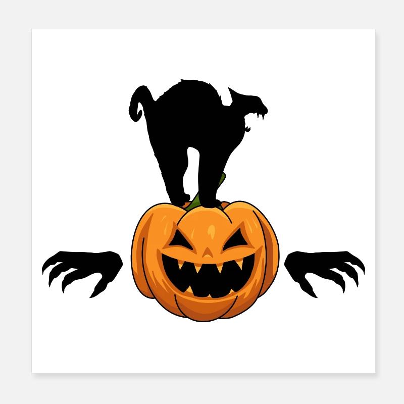 Halloween Chat Noir Citrouille Zombie Poster 20 x 20 cm