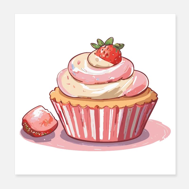 Cupcake Strawberry Poster 8" x 8" (20x20 cm)