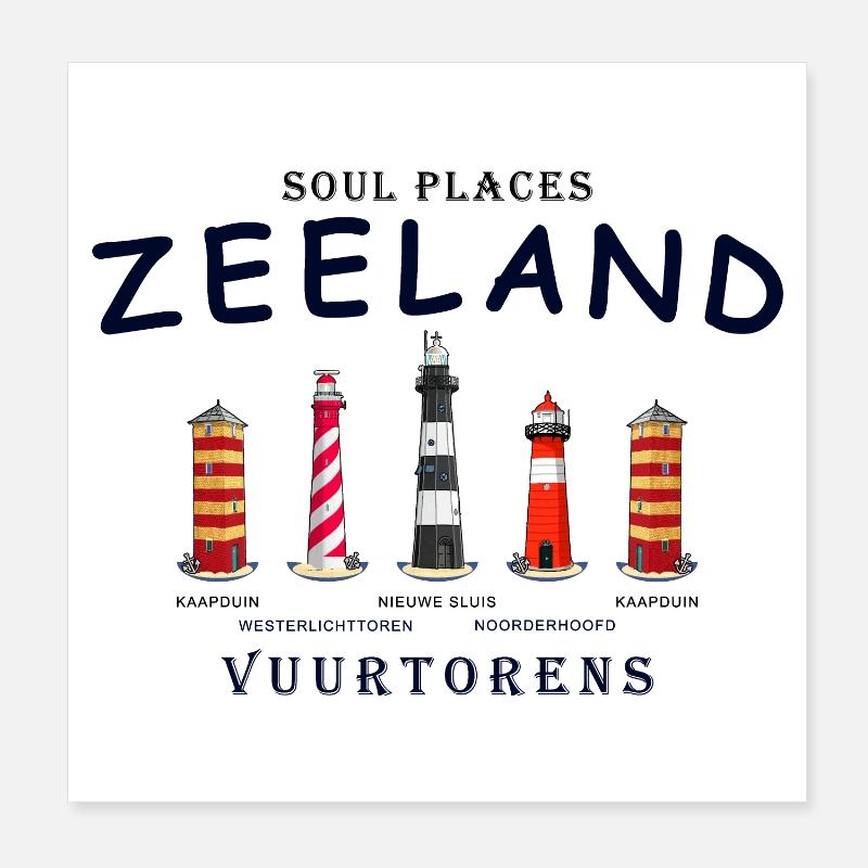 Zeeland, Netherlands, Lighthouses Hand Drawing Poster 8" x 8" (20x20 cm)
