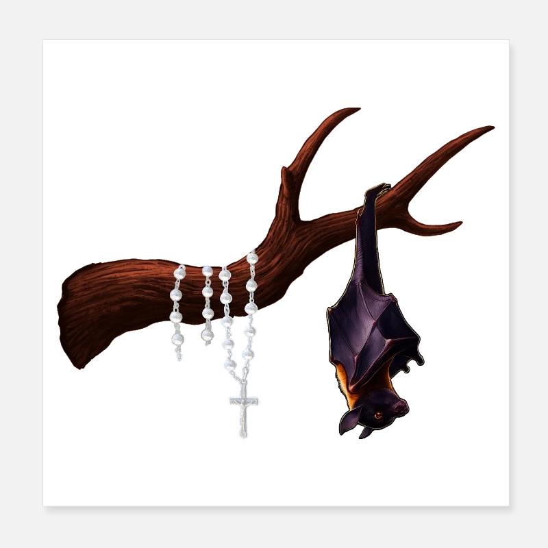 Flughund mit Ast, Rosenkränze, verschenken Poster 20x20 cm