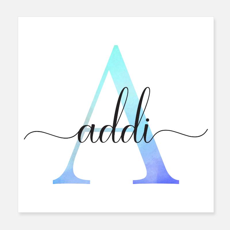 A| Monogramme | Nom | Addi | Aquarelle Poster 20 x 20 cm