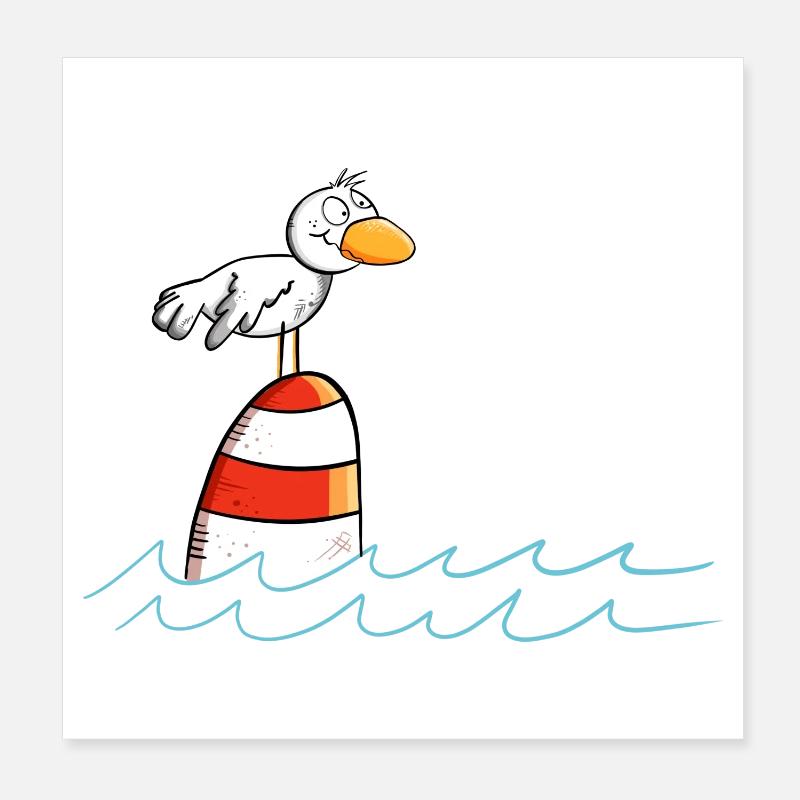 Droll Seagull Wants Sea Poster 8" x 8" (20x20 cm)
