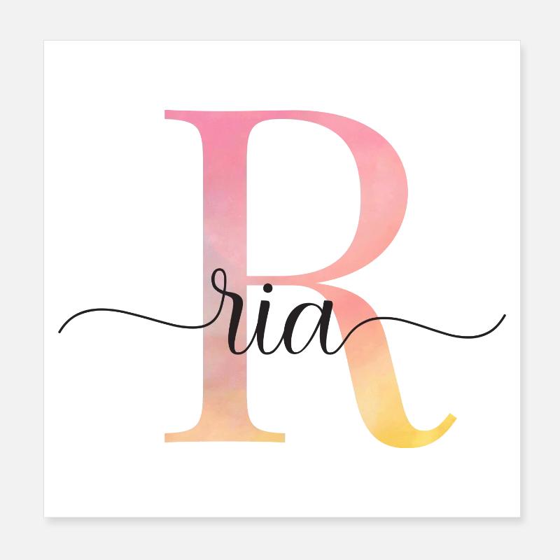 L | Monogramme | Nom | Ria |Aquarelle Poster 20 x 20 cm