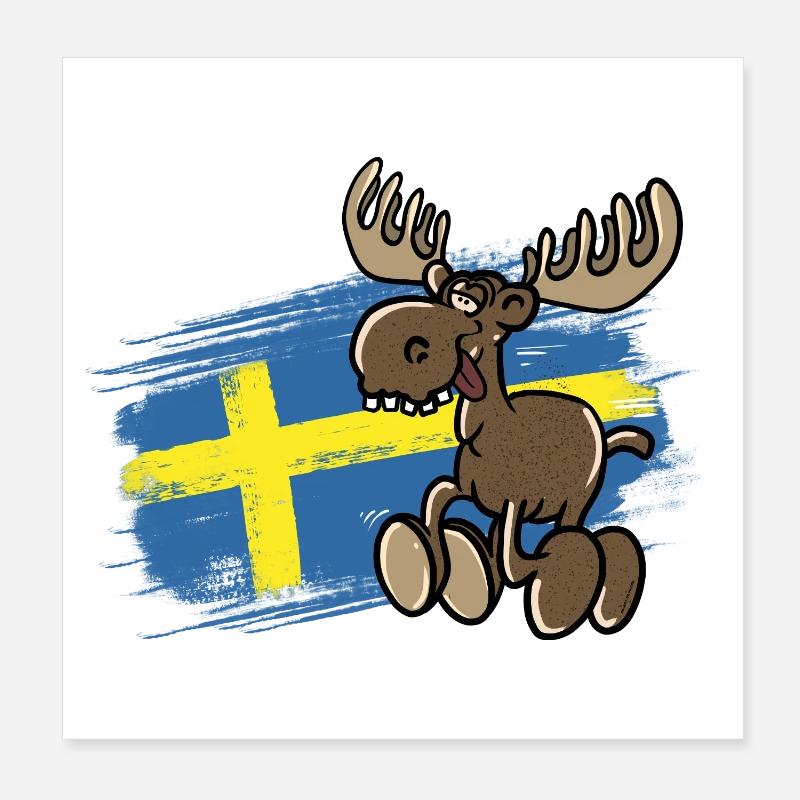 Sweden - Moose - Flag Poster 8" x 8" (20x20 cm)
