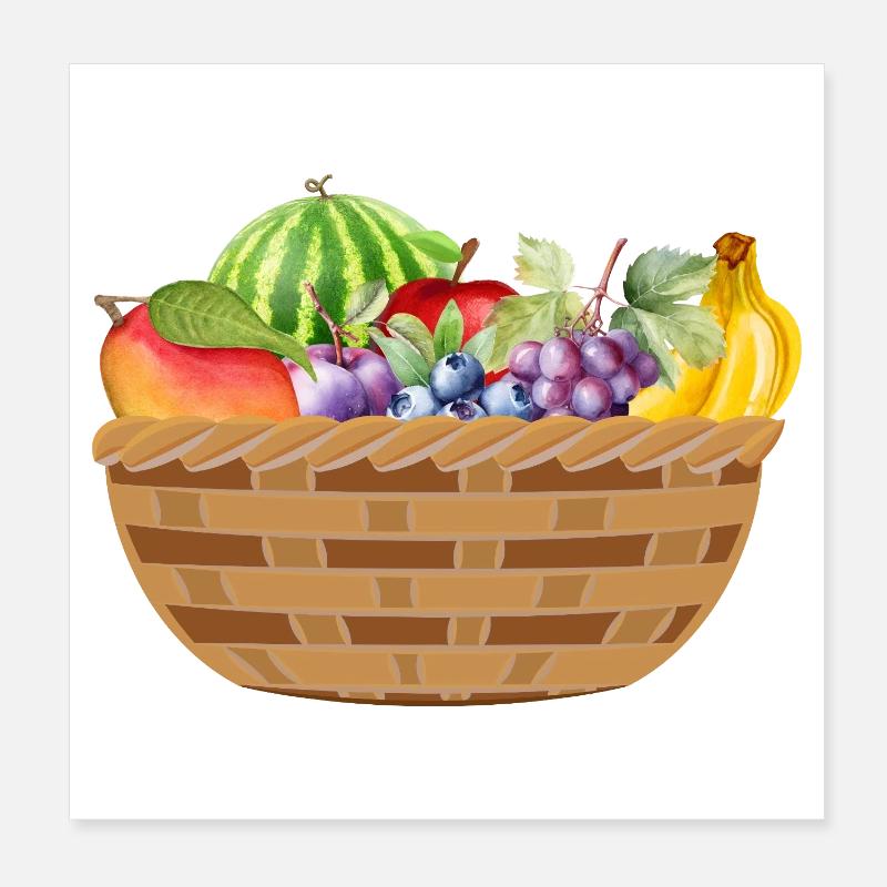 Früchtekorb mit buntem Obstmotiv Poster 20x20 cm