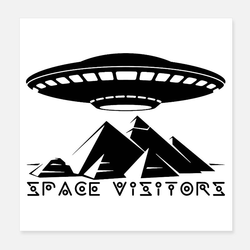 Les visiteurs et les pyramides noires Poster 20 x 20 cm