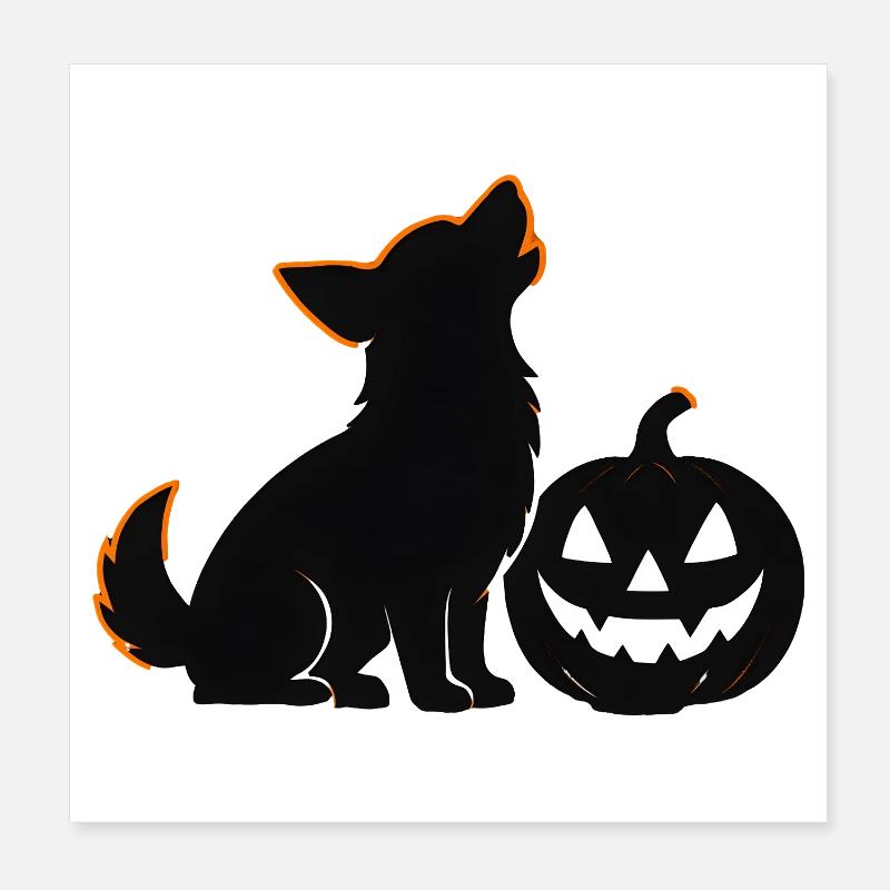 Chien silhouette et citrouille Halloween Poster 20 x 20 cm