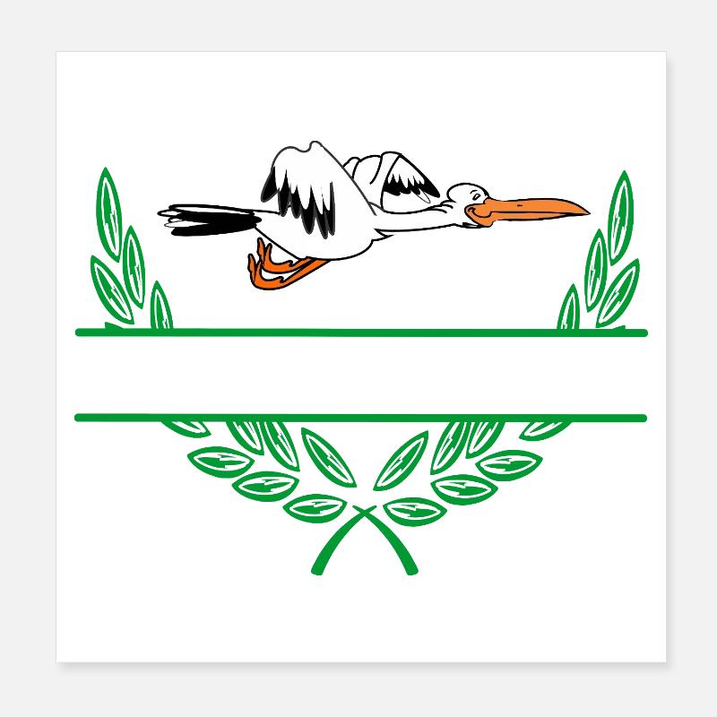 Stork Laurel Wreath with Namespace Poster 8" x 8" (20x20 cm)
