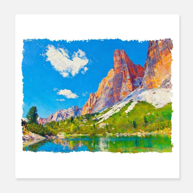 See in den Dolomiten mit Farbeffekt Poster 20x20 cm