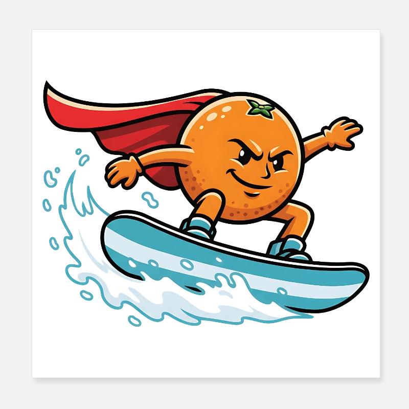 Superheld Orange Surfend Auf Welle Poster 20x20 cm