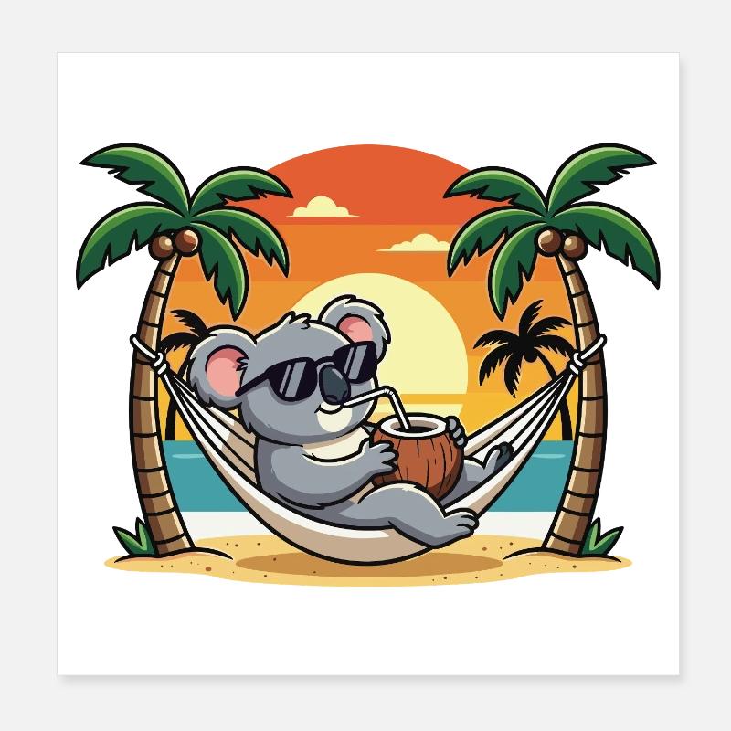 Vacances d’été drôles de koala sur hamac de plage Poster 20 x 20 cm