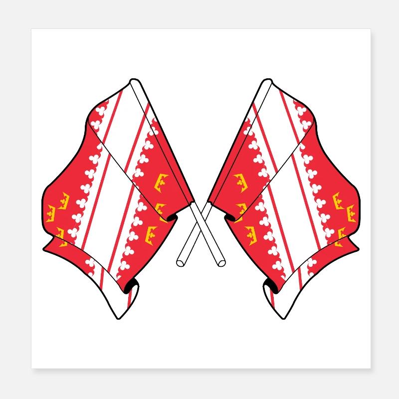 Drapeaux d’Alsace croisés Poster 20 x 20 cm