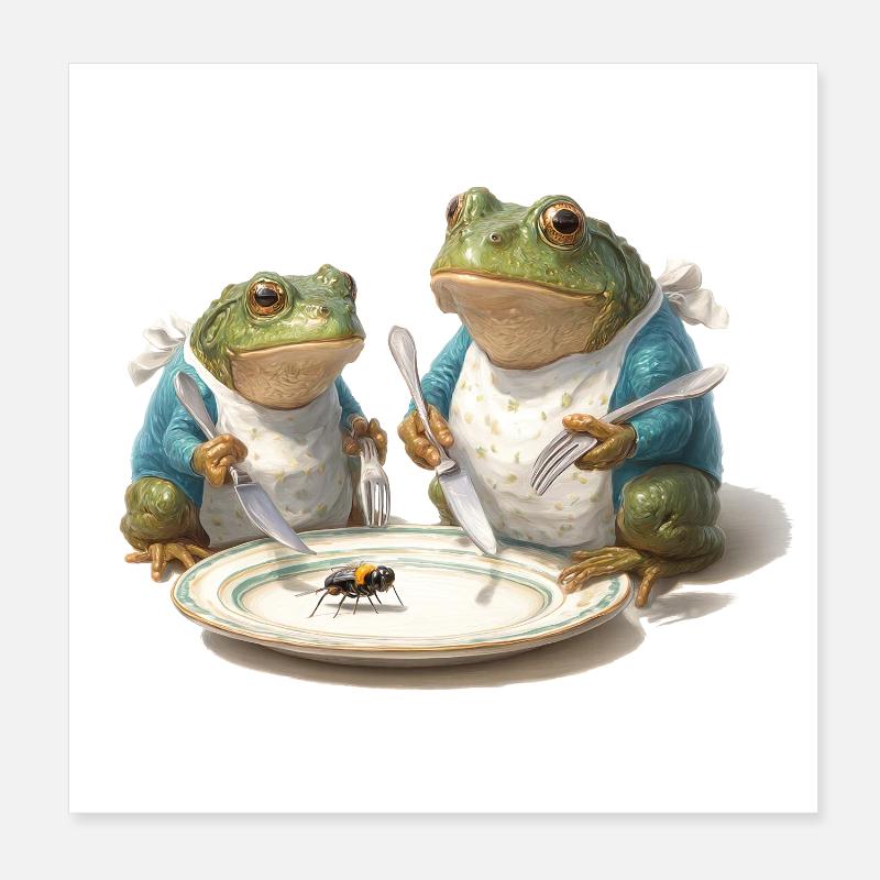 Dîner de grenouille : Mouche dans une assiette Poster 20 x 20 cm