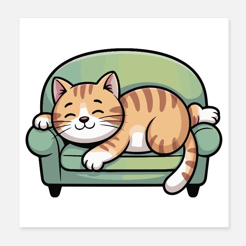 Sleeping cat on sofa Poster 8" x 8" (20x20 cm)