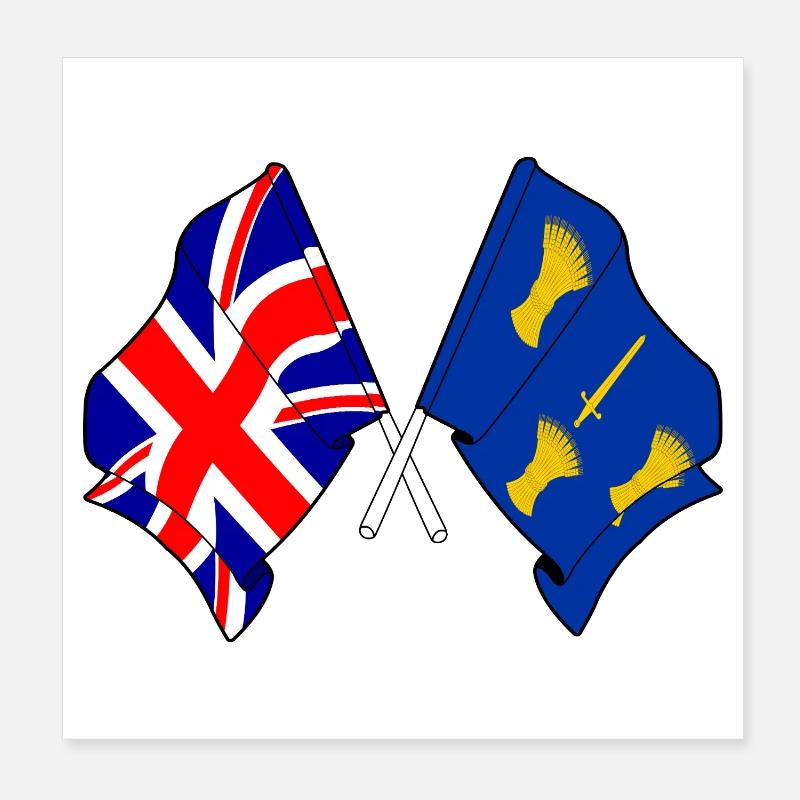 Cheshire &amp; Great Britain Flags Poster 8" x 8" (20x20 cm)