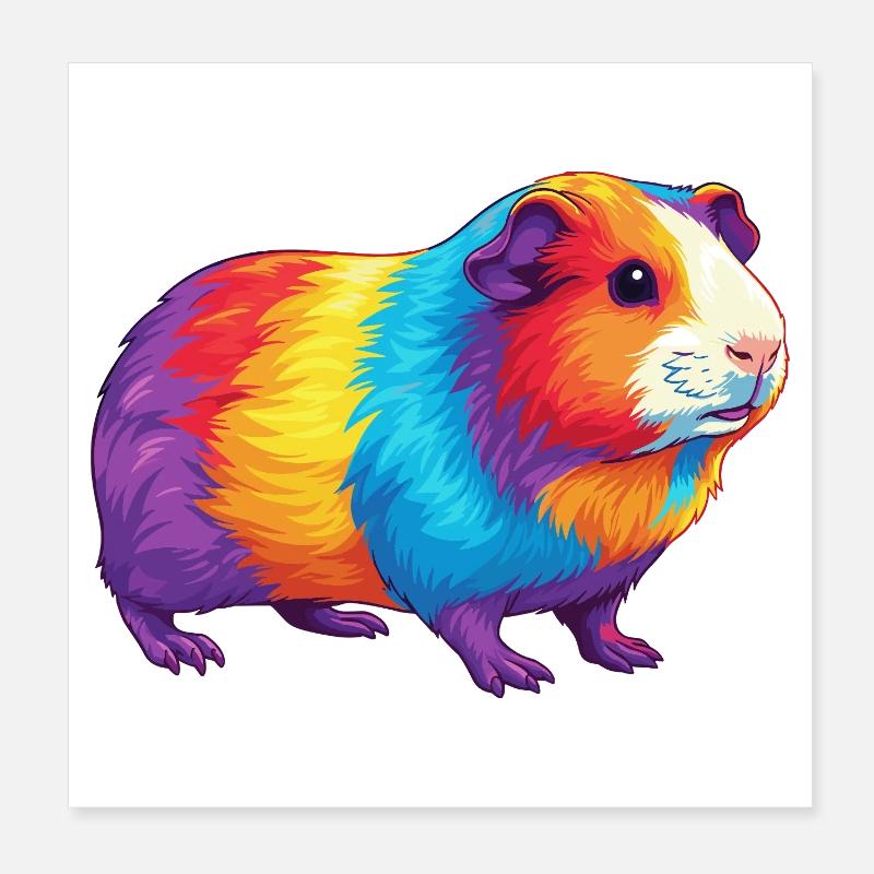 Aquarelle colorée Pop Art arc-en-ciel de cochon d’Inde Poster 20 x 20 cm