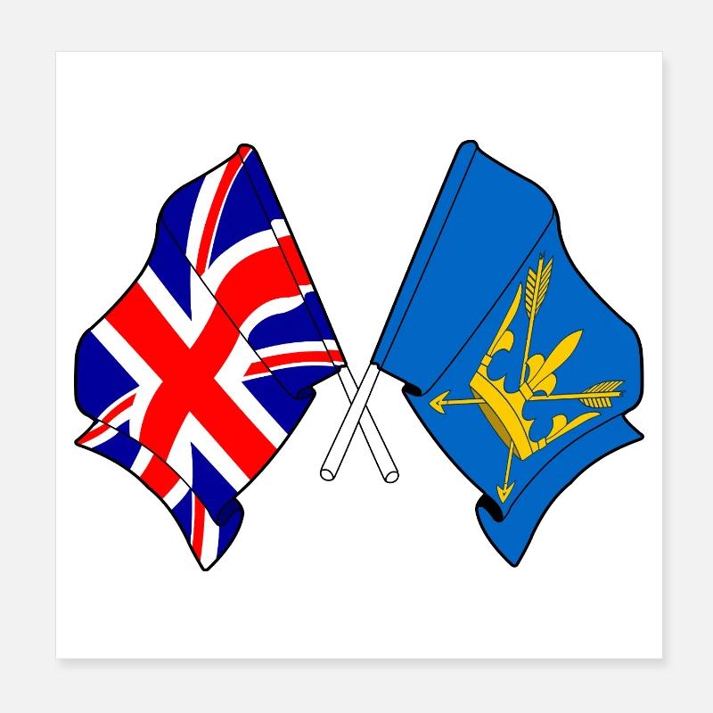 Suffolk & Great Britain Crossed Flags Poster 8" x 8" (20x20 cm)