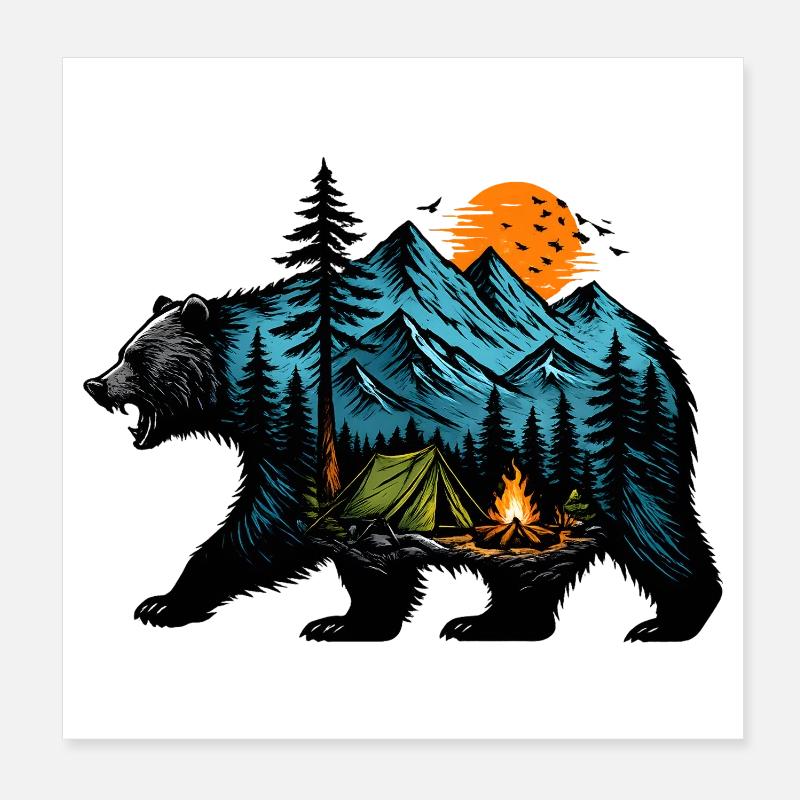 Camping nocturne: montagne et feu Poster 20 x 20 cm