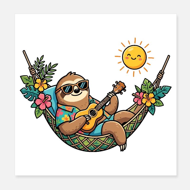 Sloth in hammock makes summer vacation beach Poster 8" x 8" (20x20 cm)