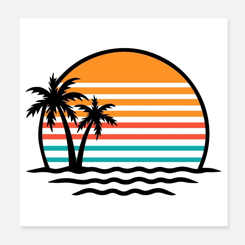 Sunset Retro Palmen Poster 20x20 cm