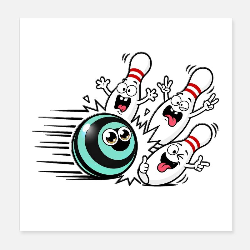 Lebendige Bowlingball mit frechen Pins Poster 20x20 cm