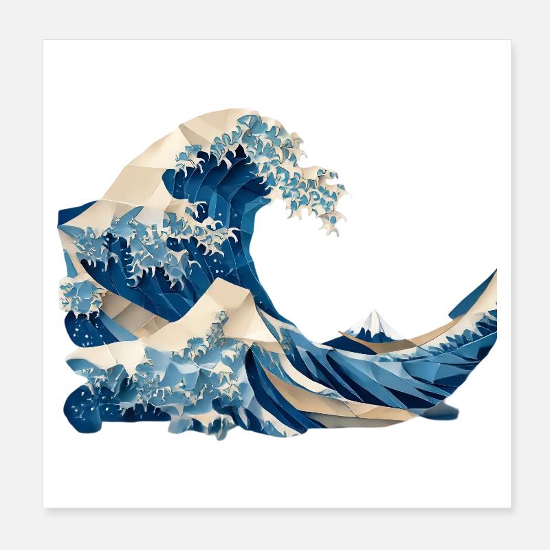 Hokusai Wave Japanese Origami Art Large Wave Poster 8" x 8" (20x20 cm)