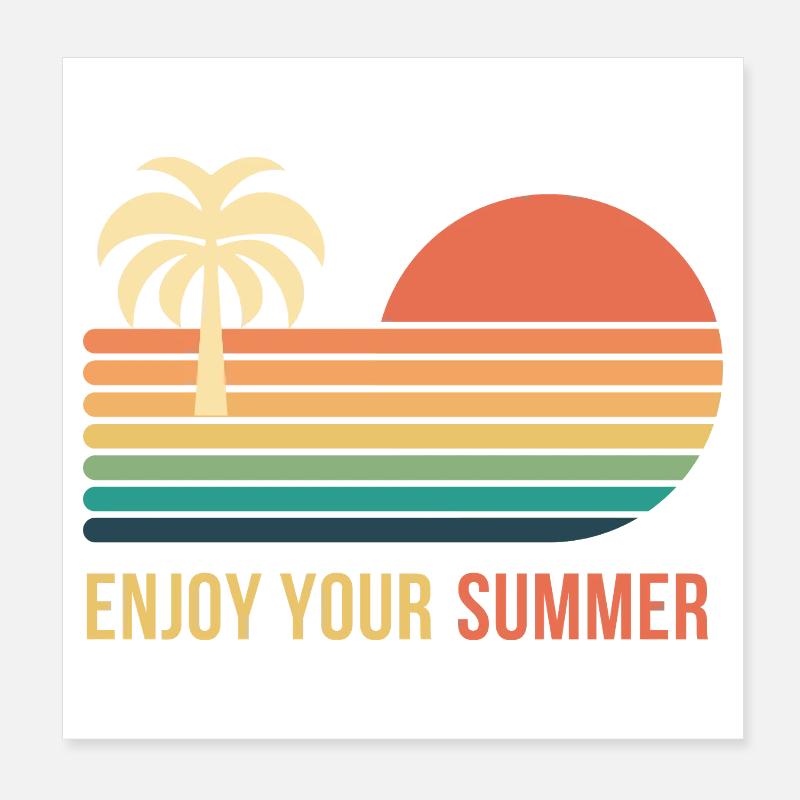 Sunset Retro Palme - Poster 20x20 cm - Weiß